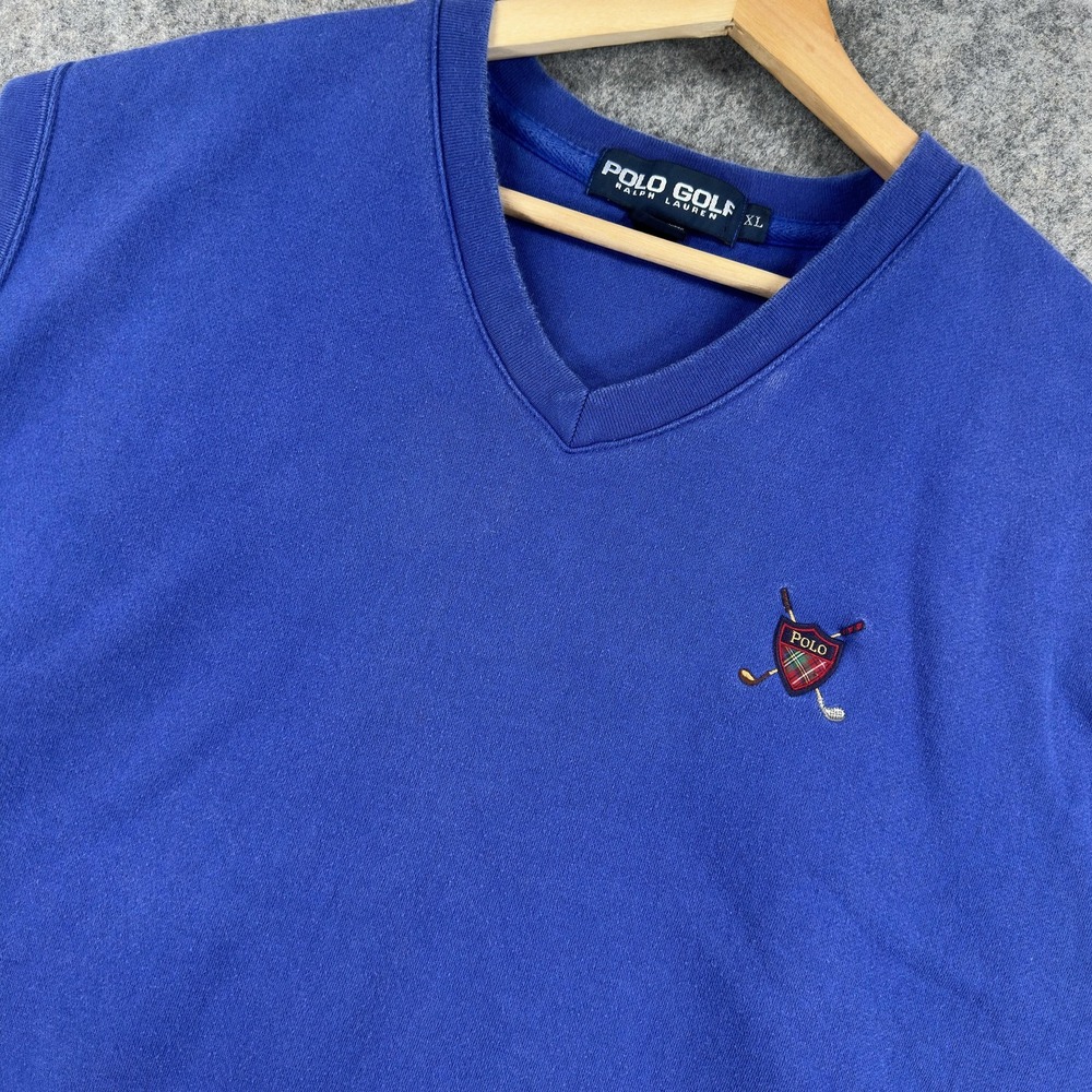 Polo Golf Ralph Lauren Sweater Vest Mens Extra Large Blue V Neck Golf‎ Crest